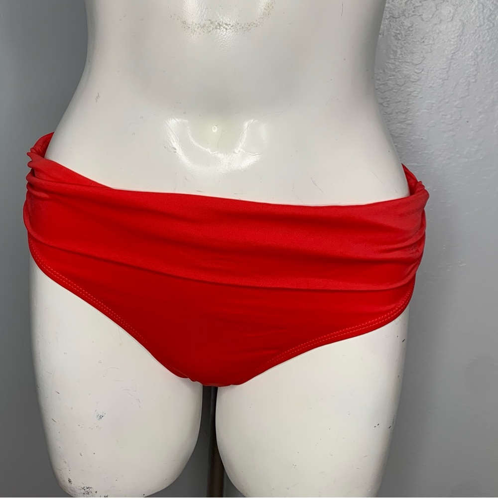 NWOT Tropical Escape Swim Bikini Bottom Coral Red Fold Over Swimwear Plus Sizes